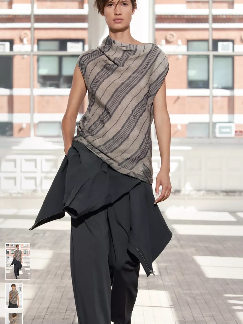 Zara Gray Striped Draped Sleeveless Top